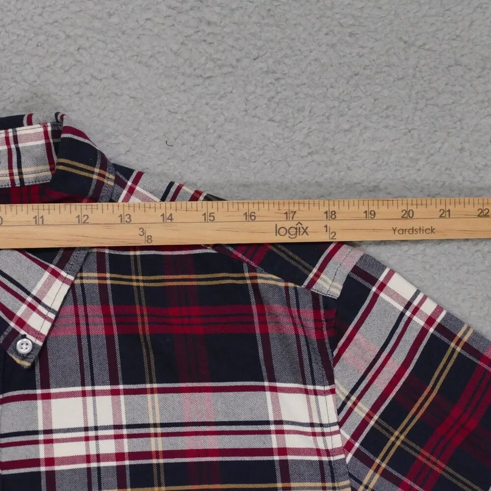 J Crew Oxford Shirt Mens Large SLIM Fit Red Navy Blue Plaid Long Sleeve